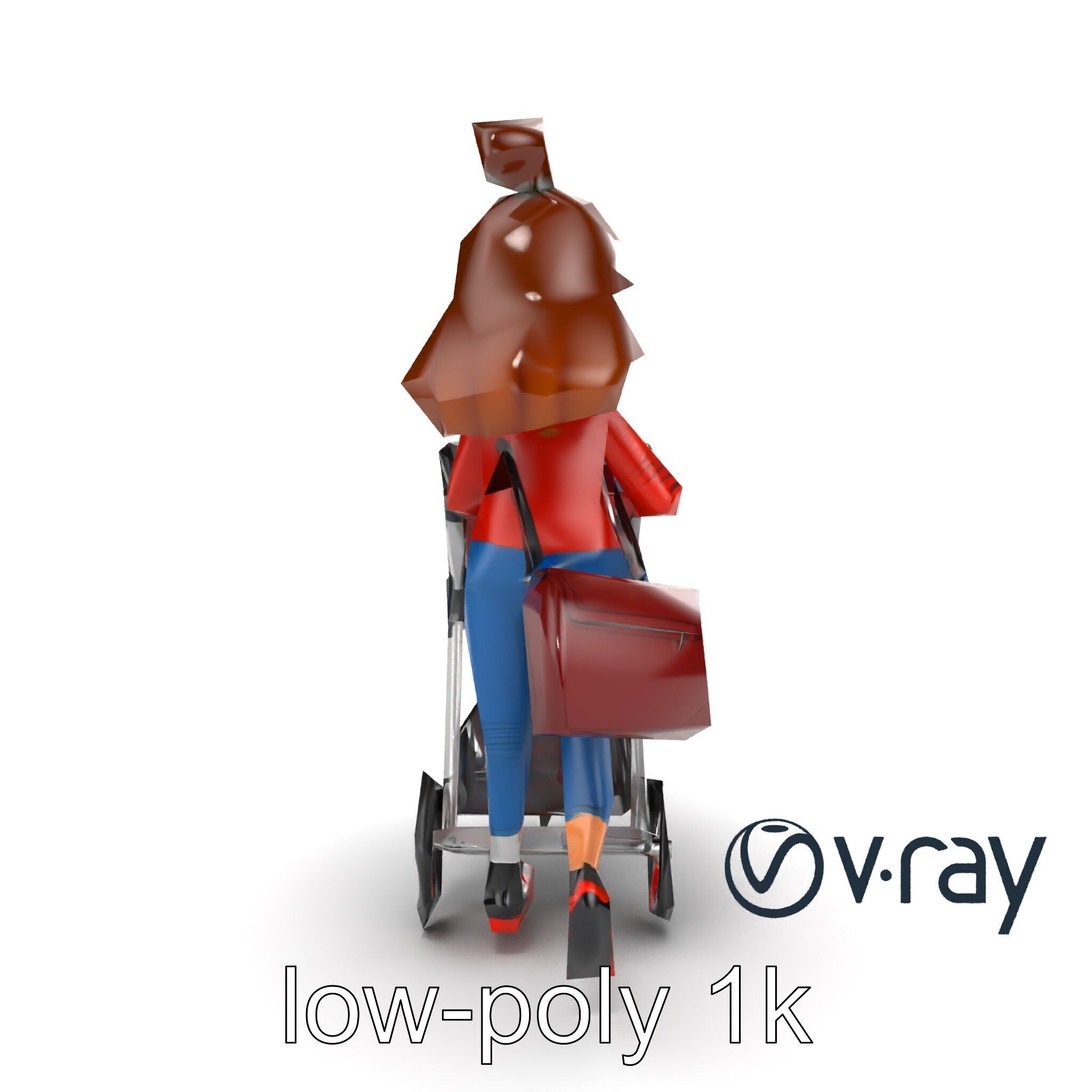 Cartoon Mother and Baby Stroller Character model pack Low-poly 3D model_25
