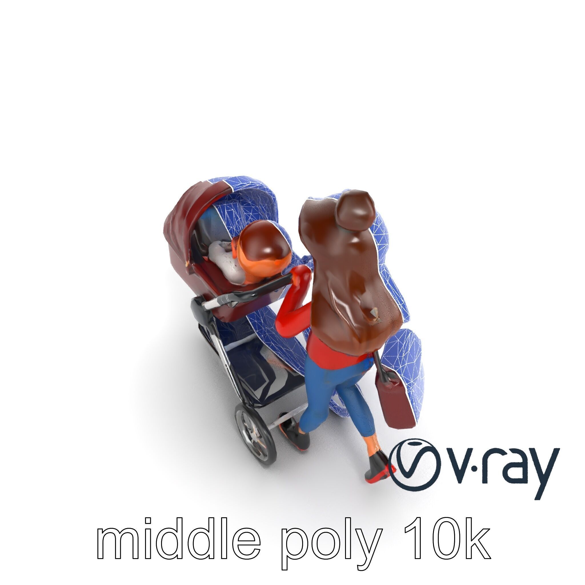 Cartoon Mother and Baby Stroller Character model pack Low-poly 3D model_13