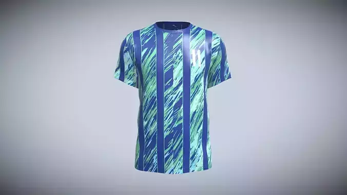 Soccer Blue Stripe Jersey Player-11 V2 In Low Poly