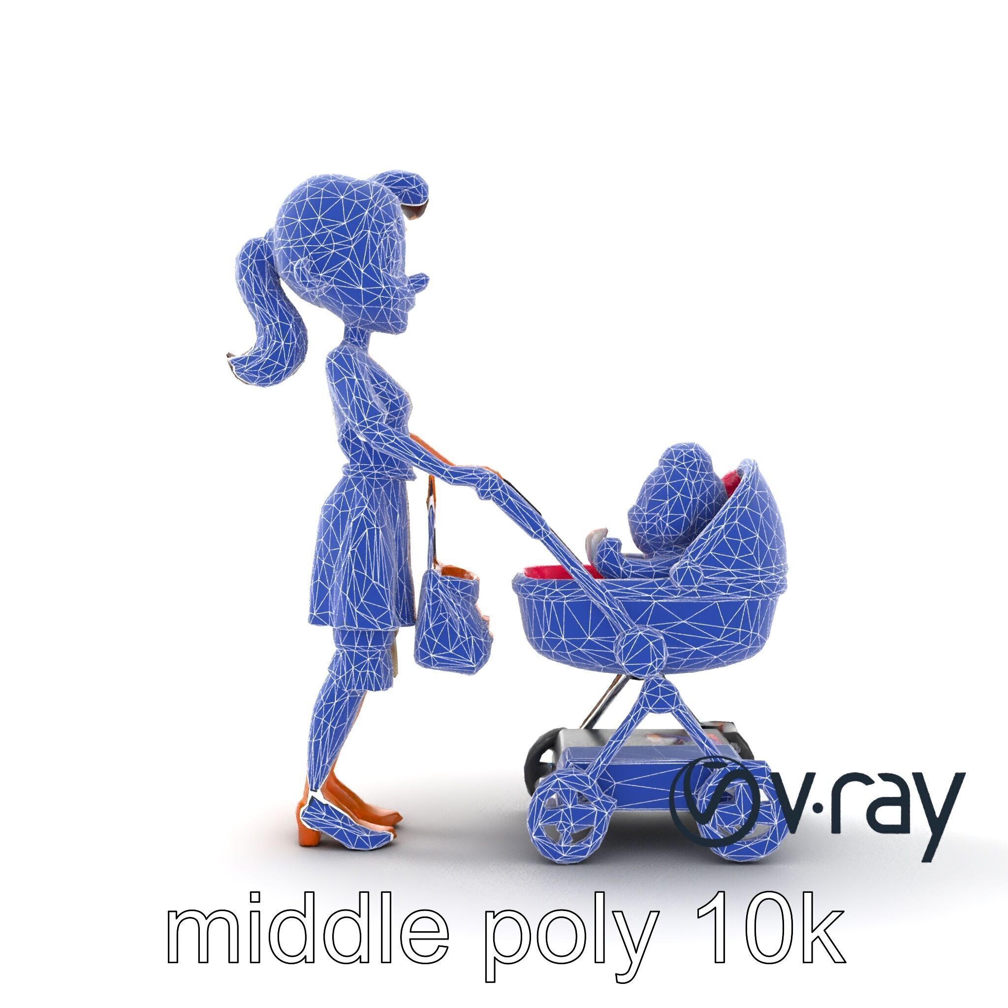 Stylized Woman and Baby with Colorful Stroller model pack Low-poly 3D model_17