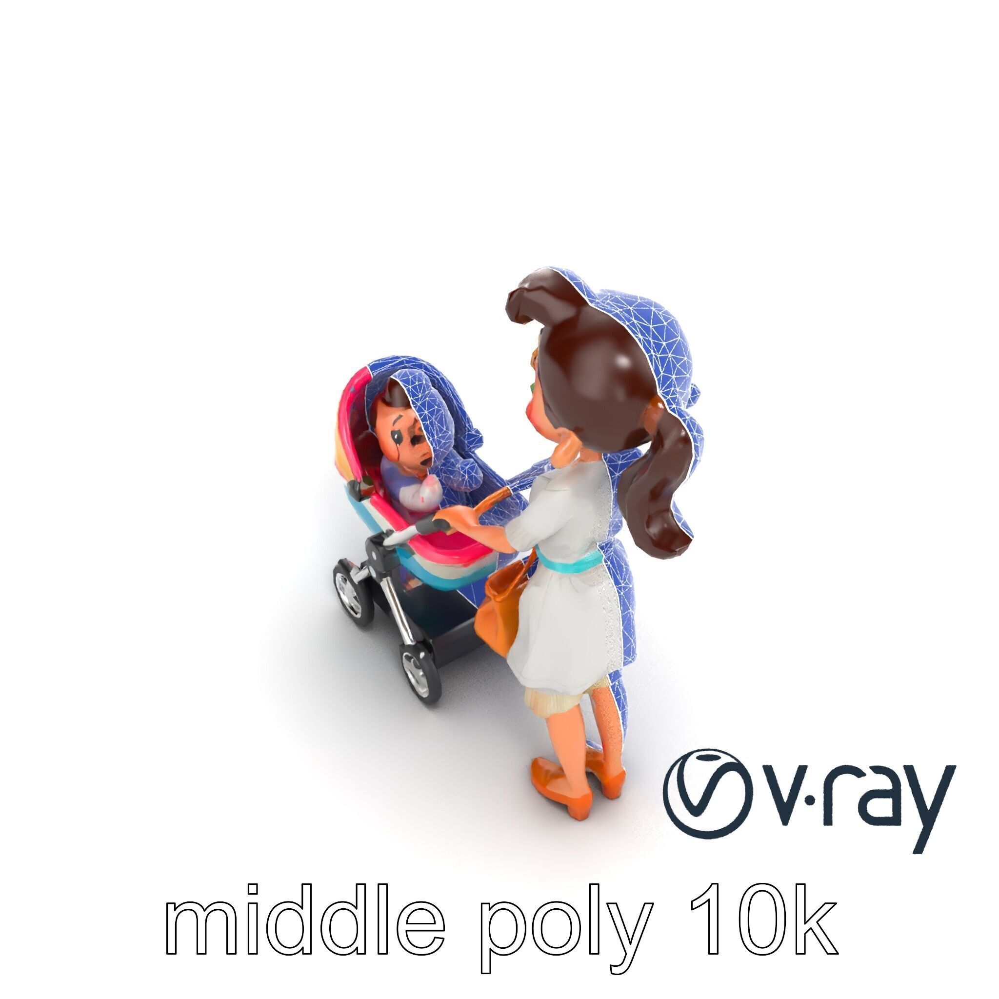 Stylized Woman and Baby with Colorful Stroller model pack Low-poly 3D model_18