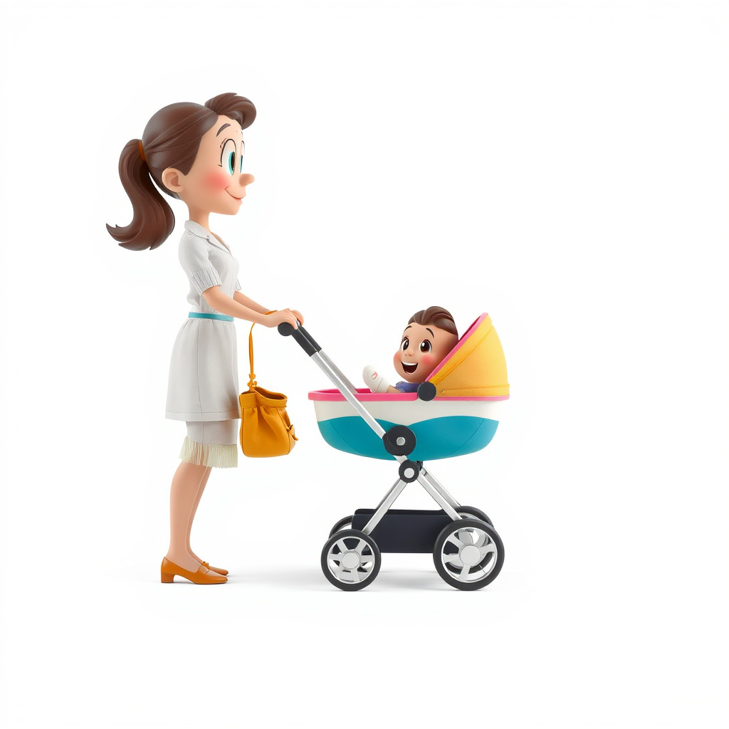 Stylized Woman and Baby with Colorful Stroller model pack Low-poly 3D model_3