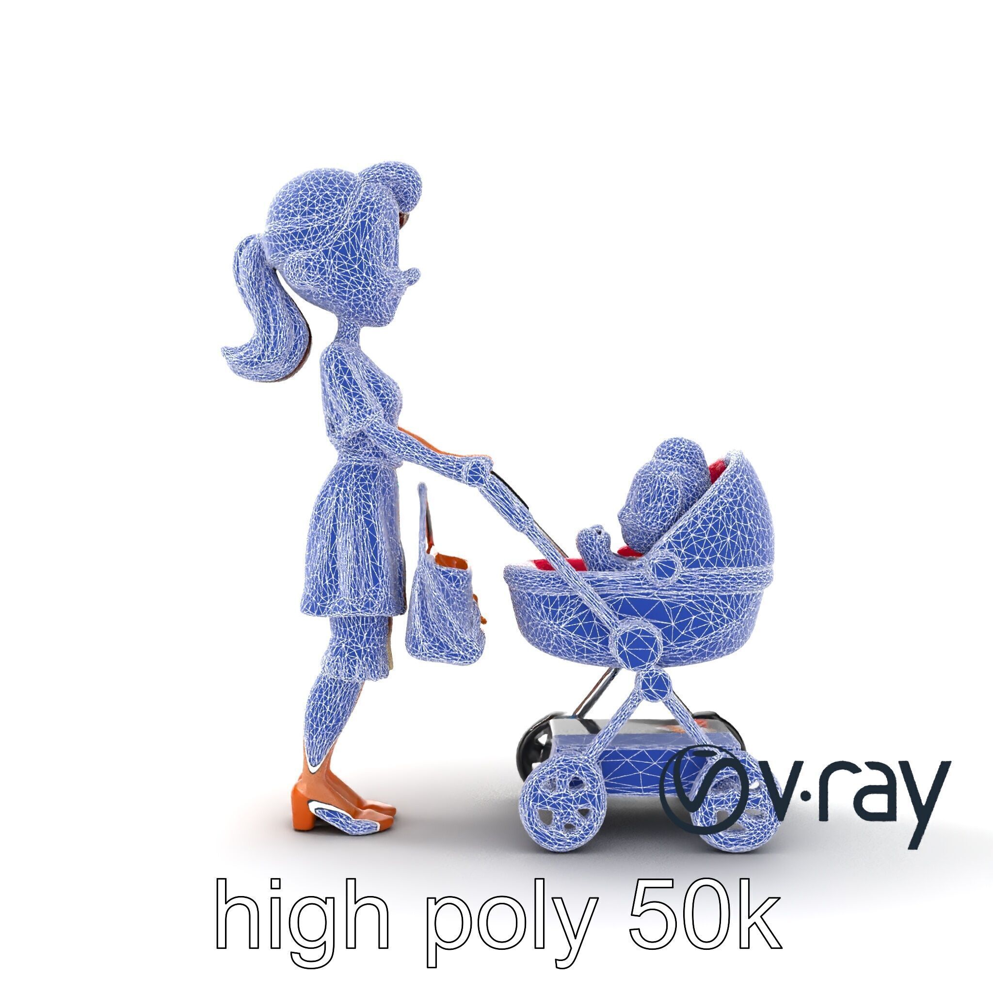 Stylized Woman and Baby with Colorful Stroller model pack Low-poly 3D model_28