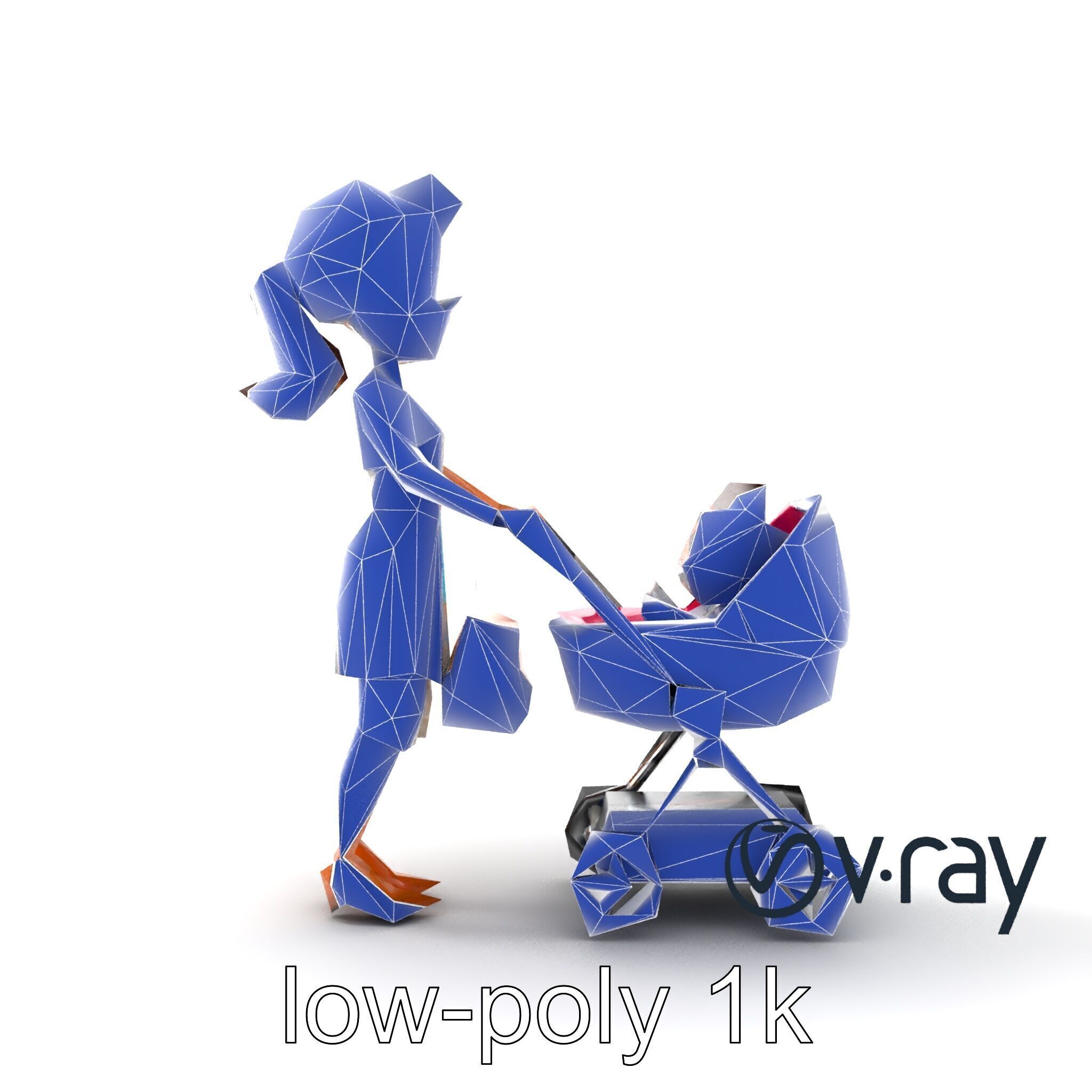 Stylized Woman and Baby with Colorful Stroller model pack Low-poly 3D model_31