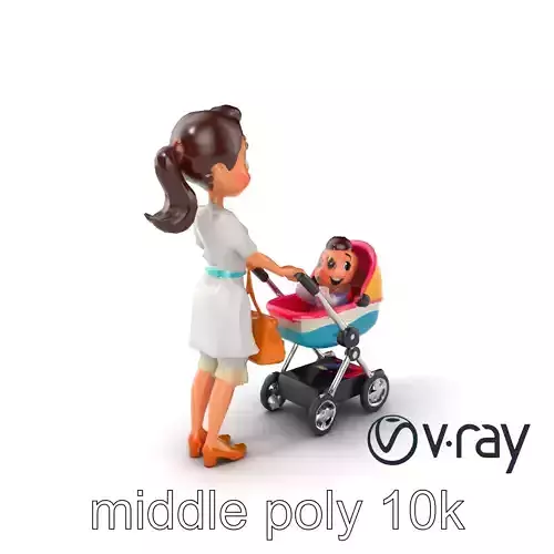 Stylized Woman and Baby with Colorful Stroller model pack Low-poly 3D model Stylized Woman and Baby with Colorful Stroller model pack Low-poly 3D model