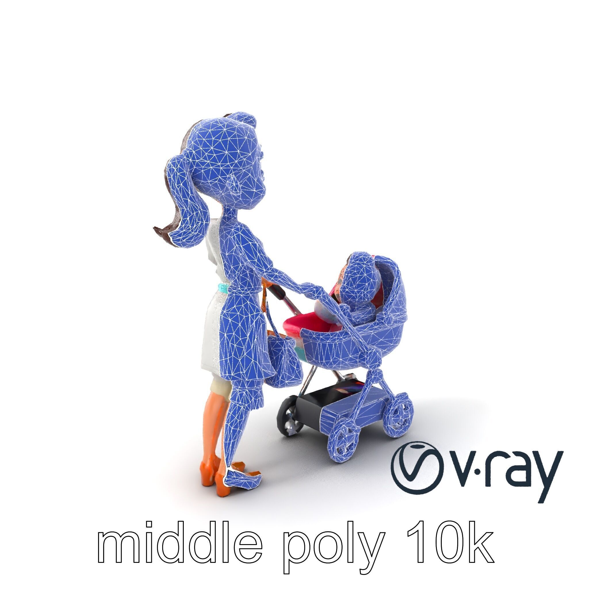 Stylized Woman and Baby with Colorful Stroller model pack Low-poly 3D model_15