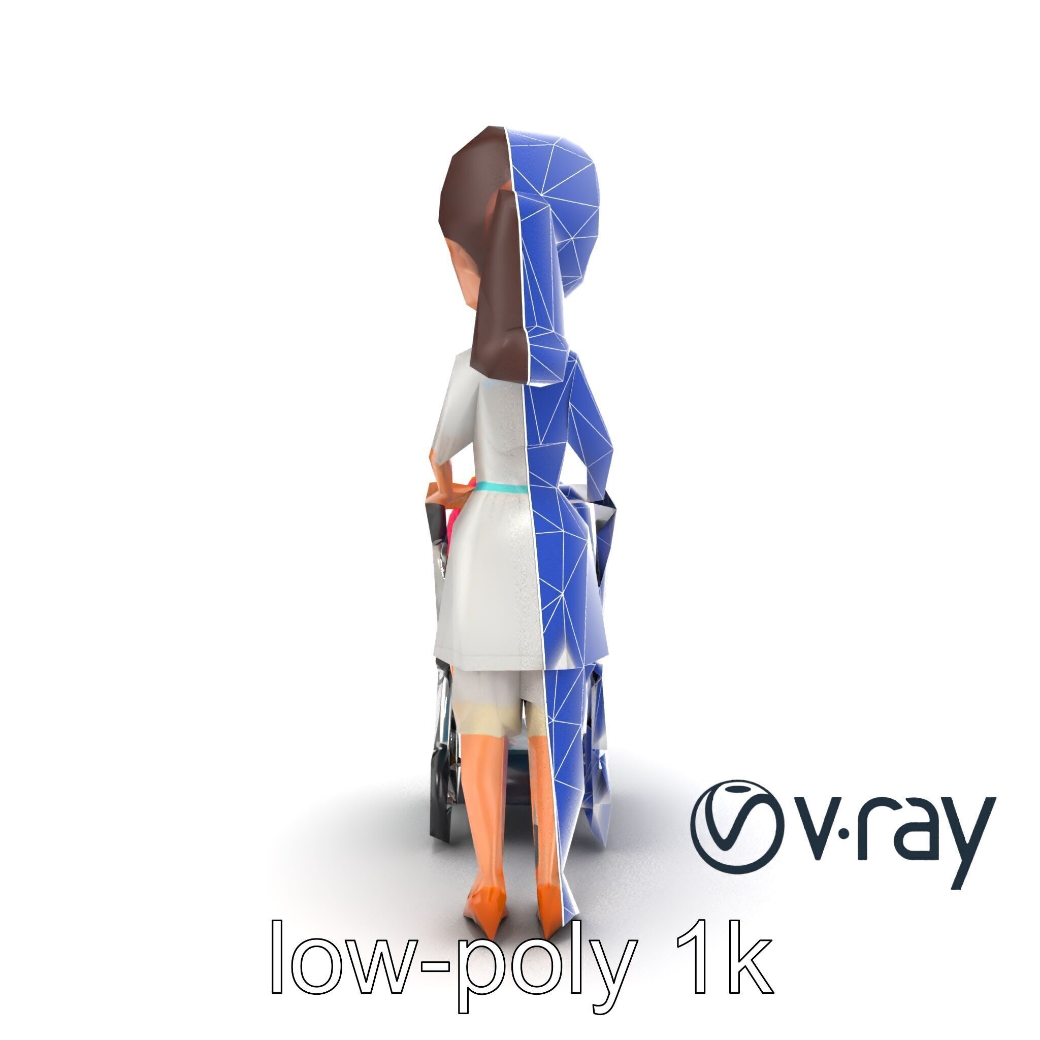 Stylized Woman and Baby with Colorful Stroller model pack Low-poly 3D model_26