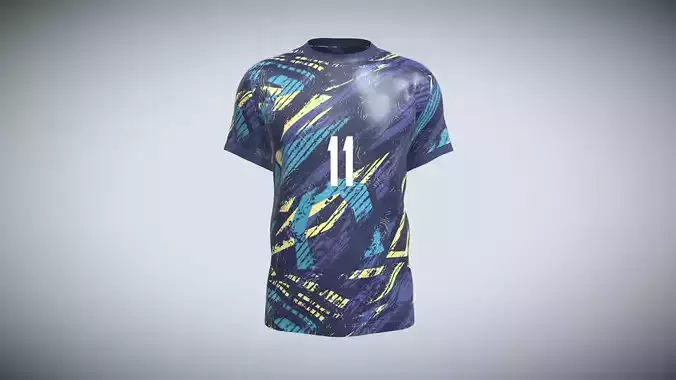 Soccer Blues With Golden Jersey Player-11 In Low Poly