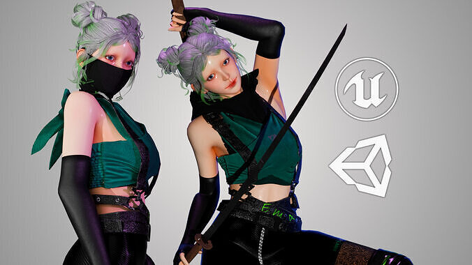 Cyberpunk Ninja Girl - GameReady Low-poly 3D model