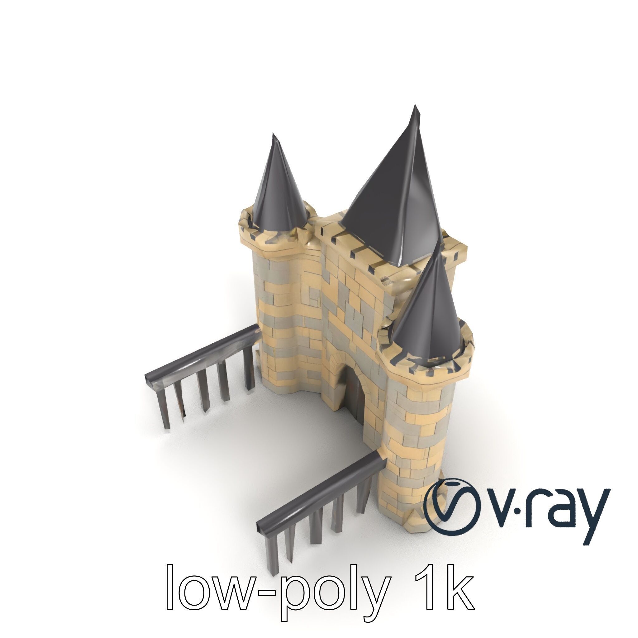 Majestic Stone Castle with Arched Windows model pack Low-poly 3D model_13