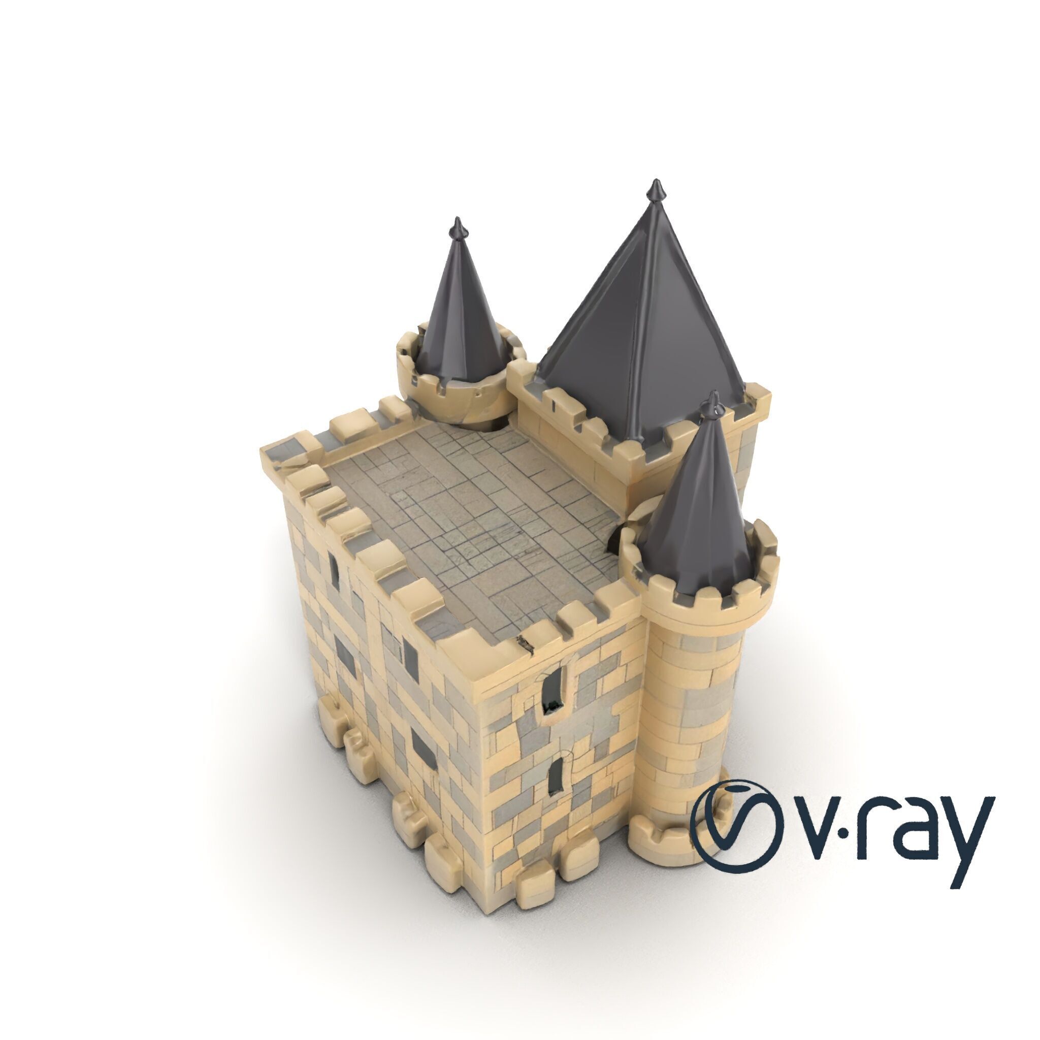 Majestic Stone Castle with Arched Windows model pack Low-poly 3D model_12