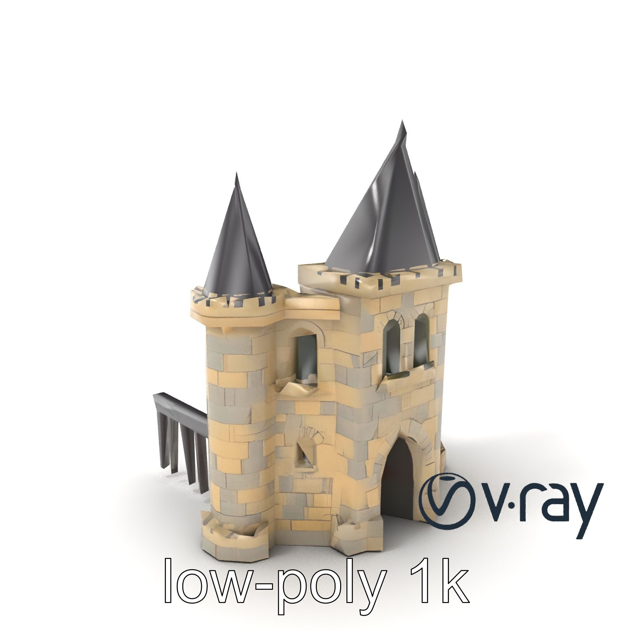 Majestic Stone Castle with Arched Windows model pack Low-poly 3D model_2