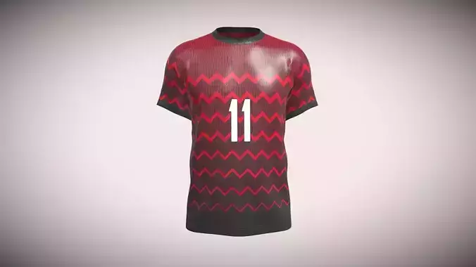 Soccer Cherry Red With Black Jersey Player-11 In Low Poly
