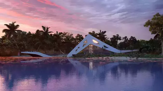 Zaha Style Beach House Villa Deconstruction Luxury Modern CGI 3d