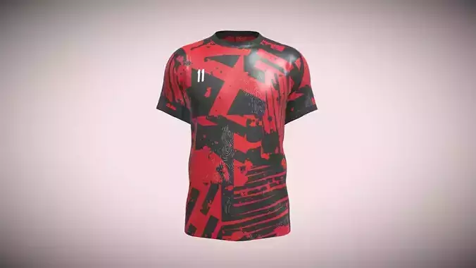 Soccer Football Black And Red Jersey Player-11 In Low Poly