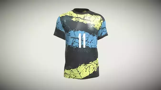 Soccer Football Black Jersey Player-11 In Low Poly