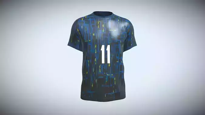 Soccer Football Blue And Black Jersey Player-11 In Low Poly