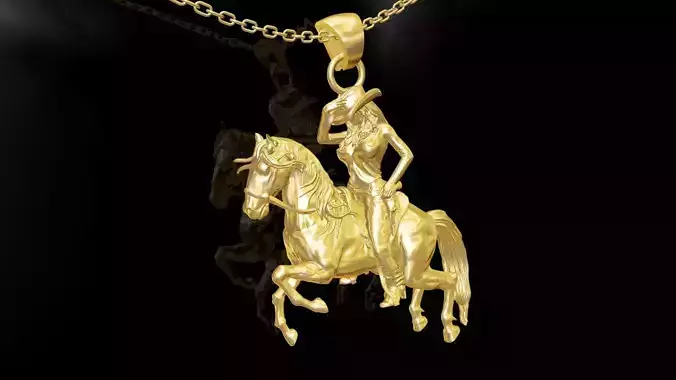 Cowgirl statue sculpture pendant jewelry gold