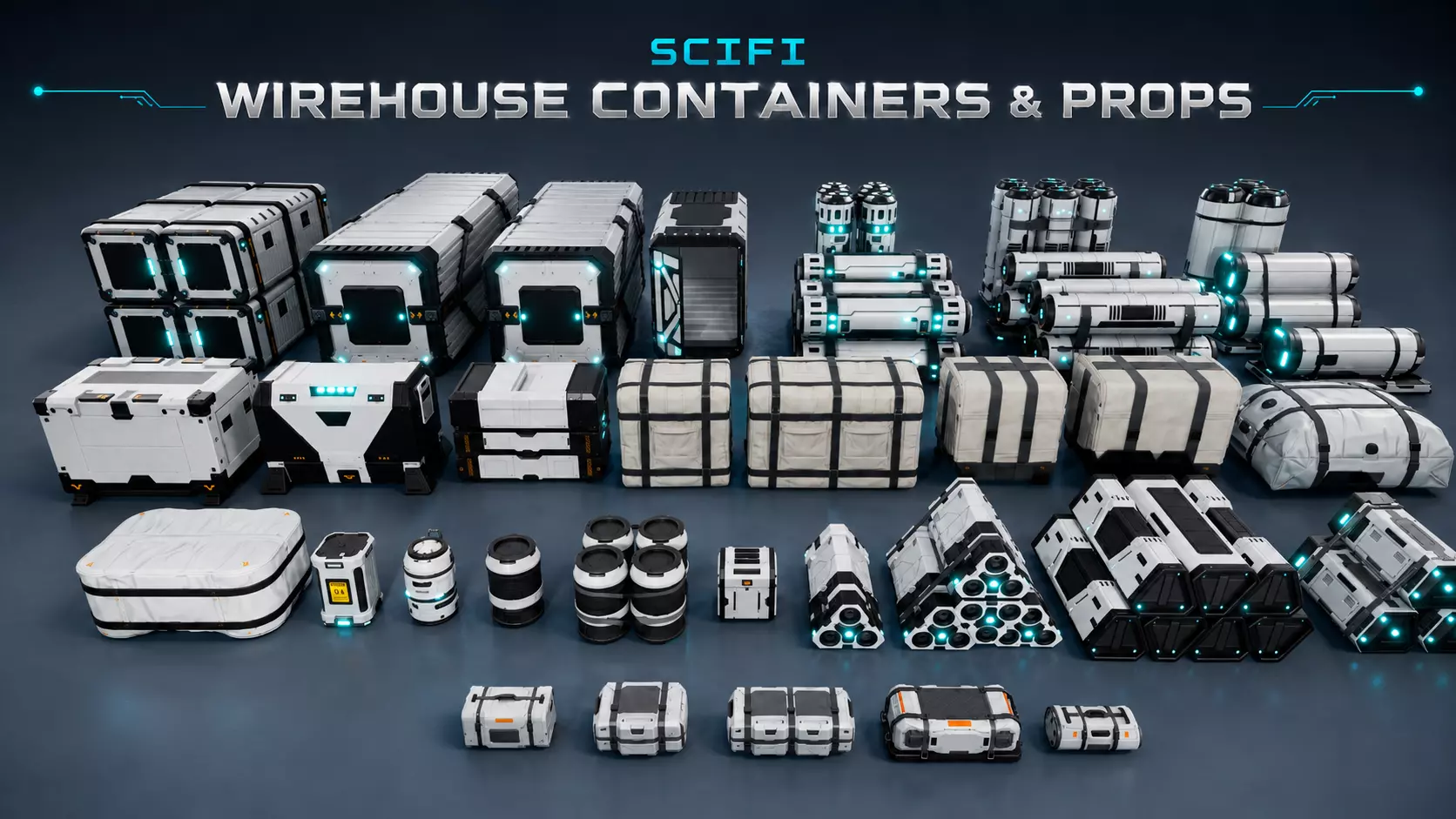 SciFi Hangar Containers and Props Low-poly 3D model