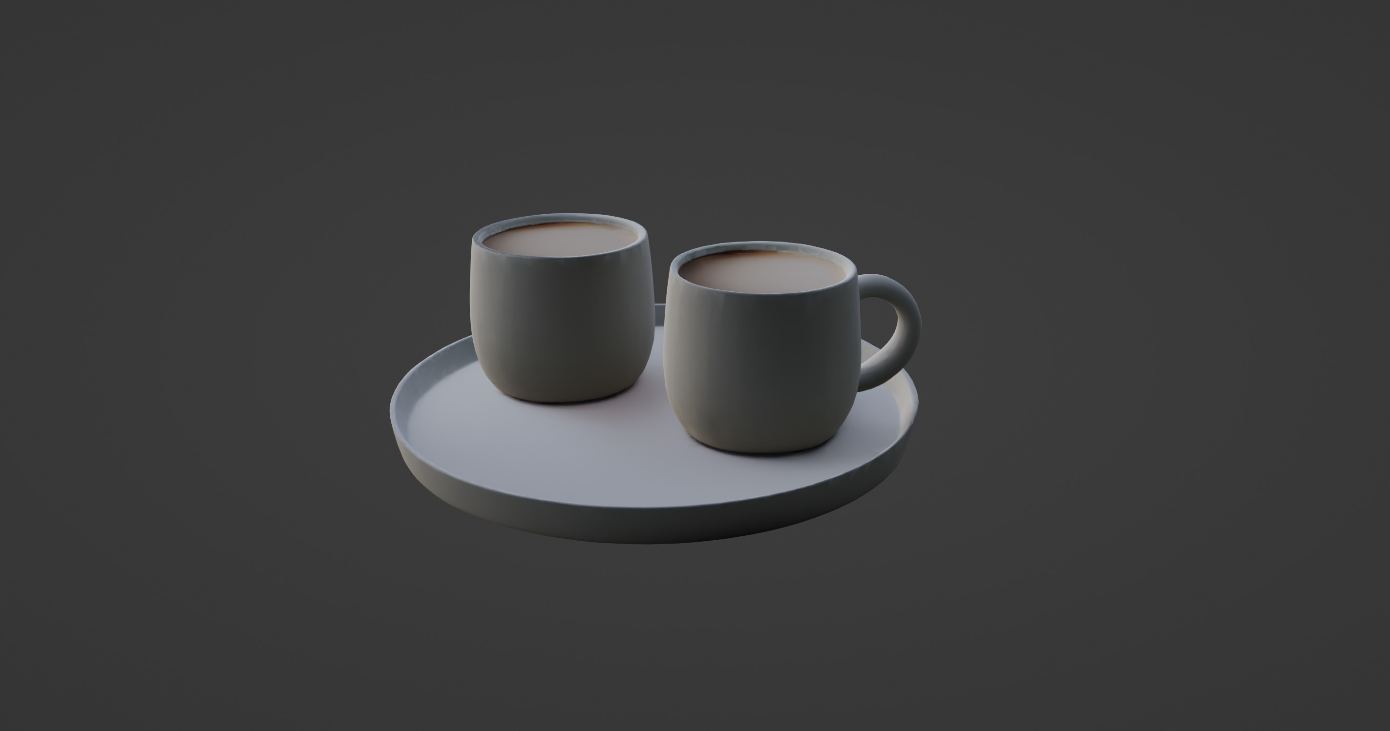 Minimalist Coffee Cup Set with Tray 3D model_4