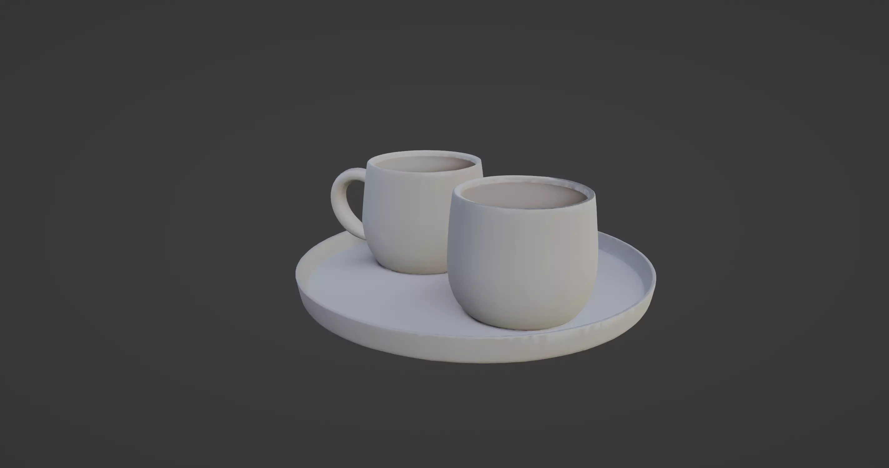 Minimalist Coffee Cup Set with Tray 3D model_0