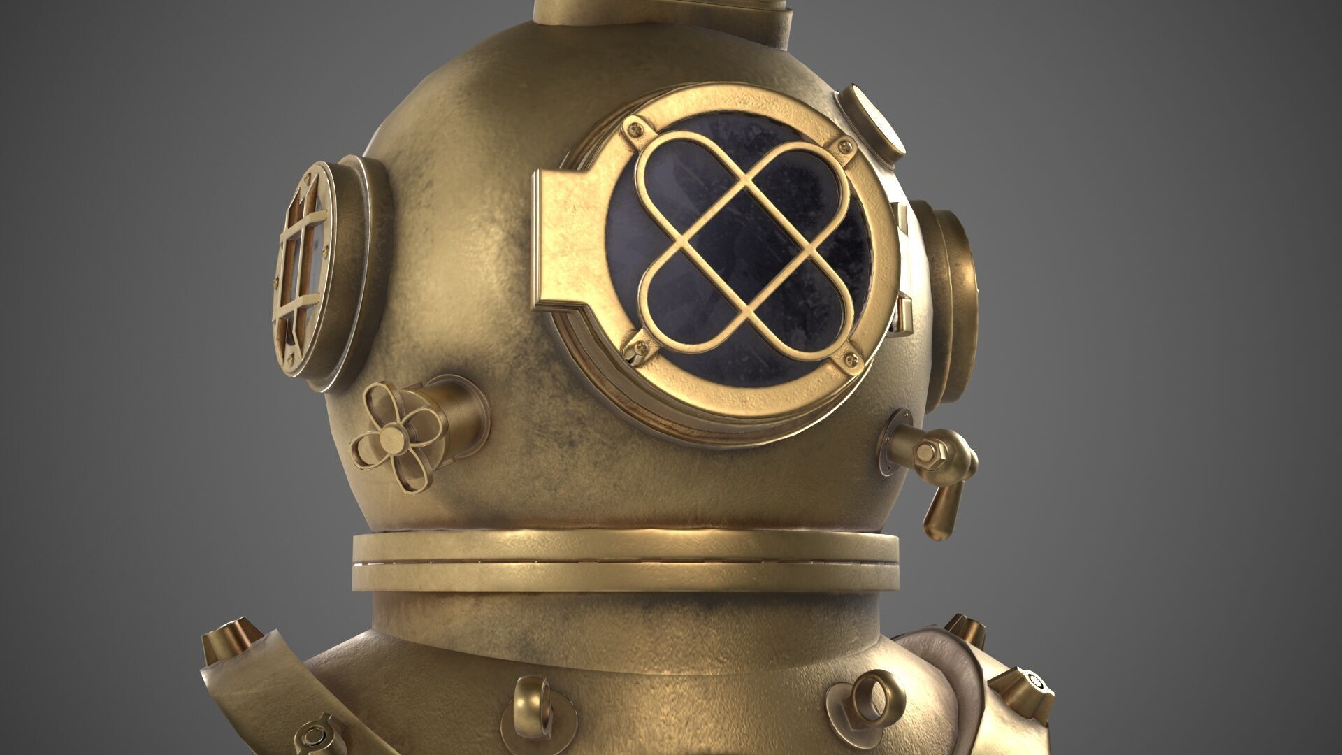 Diving helmet Low-poly 3D model_4
