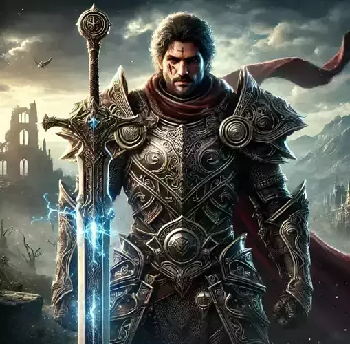 A warrior standing in battlefield 