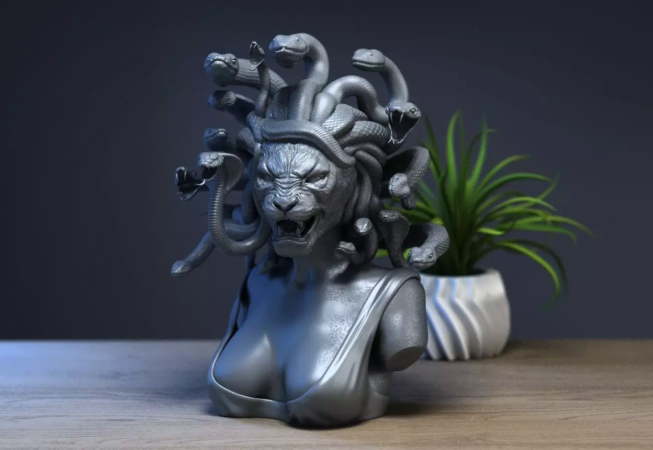 Medusa lion head Cyborg medusa lion 3D print model