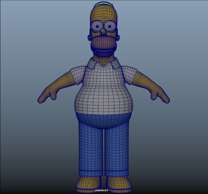 Homer Advanced Maya Rigged for Animation Games 3D model_5