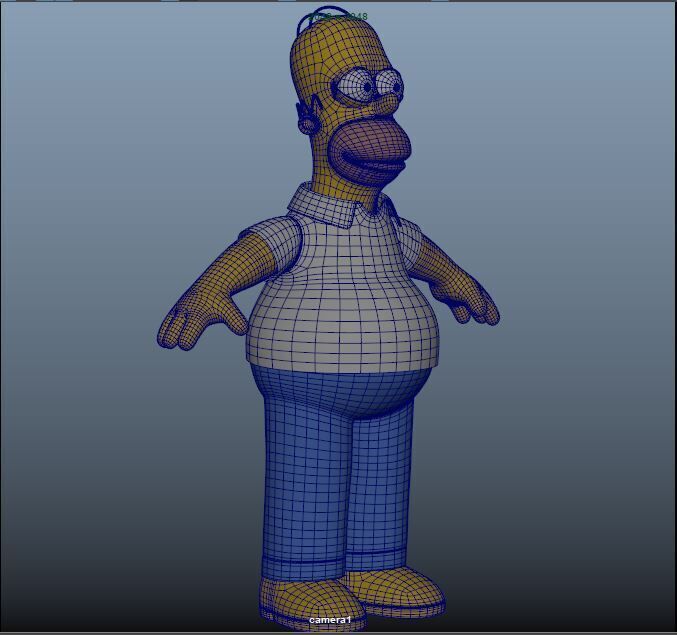 Homer Advanced Maya Rigged for Animation Games 3D model_2