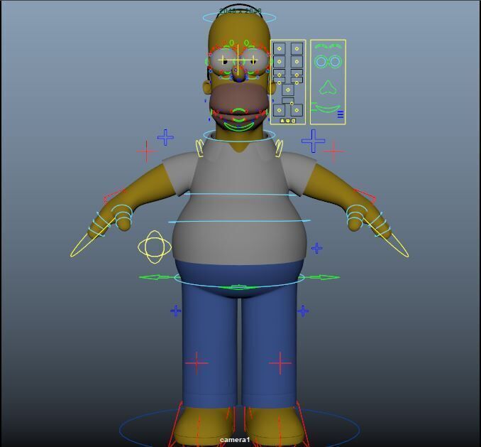 Homer Advanced Maya Rigged for Animation Games 3D model_4