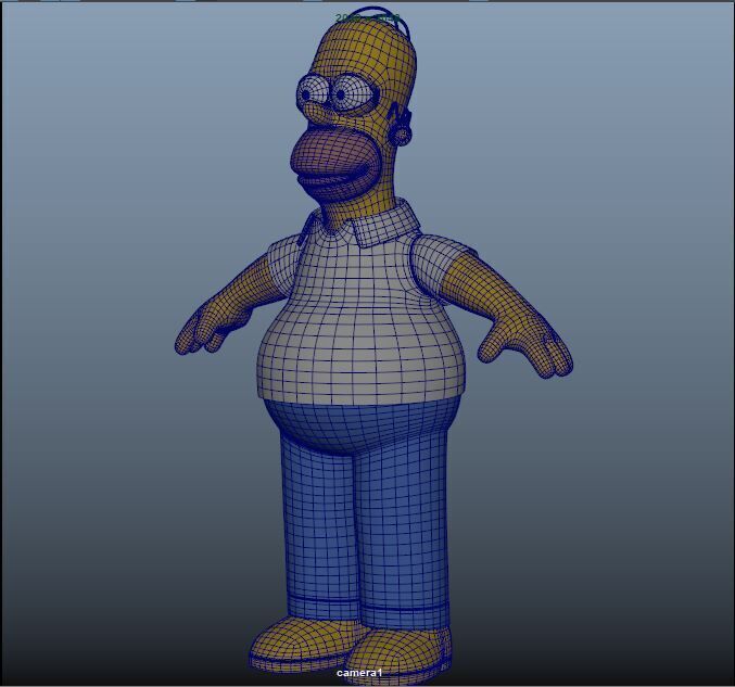 Homer Advanced Maya Rigged for Animation Games 3D model_1