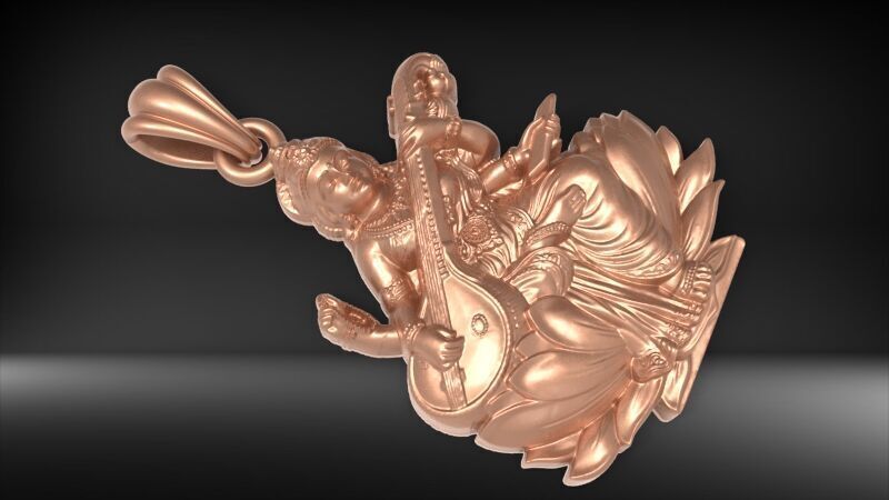 Goddess Maa Saraswati Pendant Maa Saraswati Devi Locket  3D print model_3