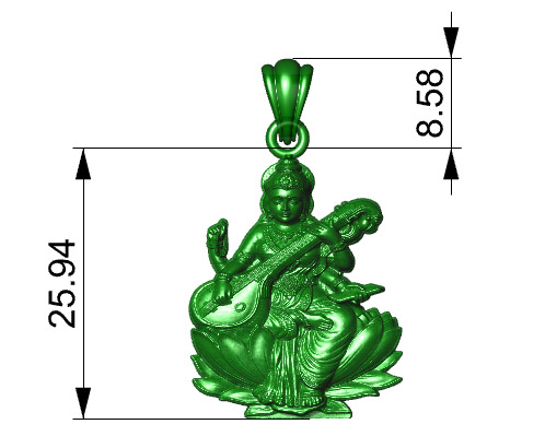 Goddess Maa Saraswati Pendant Maa Saraswati Devi Locket  3D print model_9