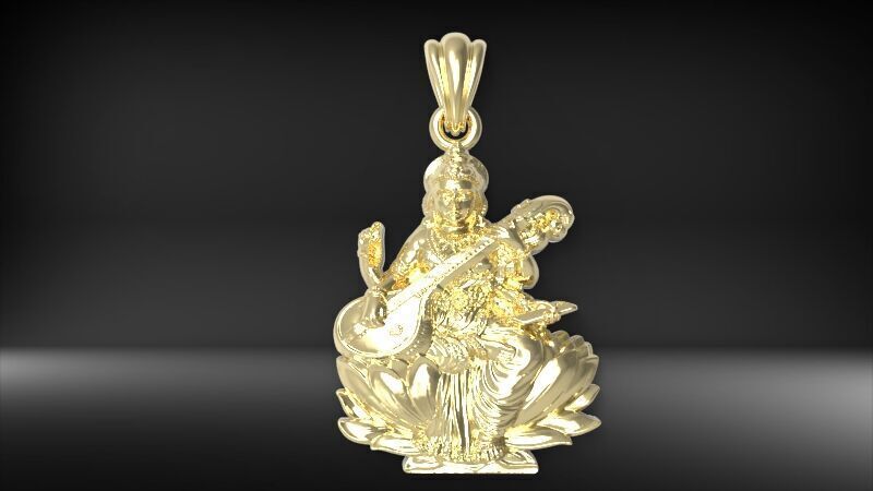 Goddess Maa Saraswati Pendant Maa Saraswati Devi Locket  3D print model_10