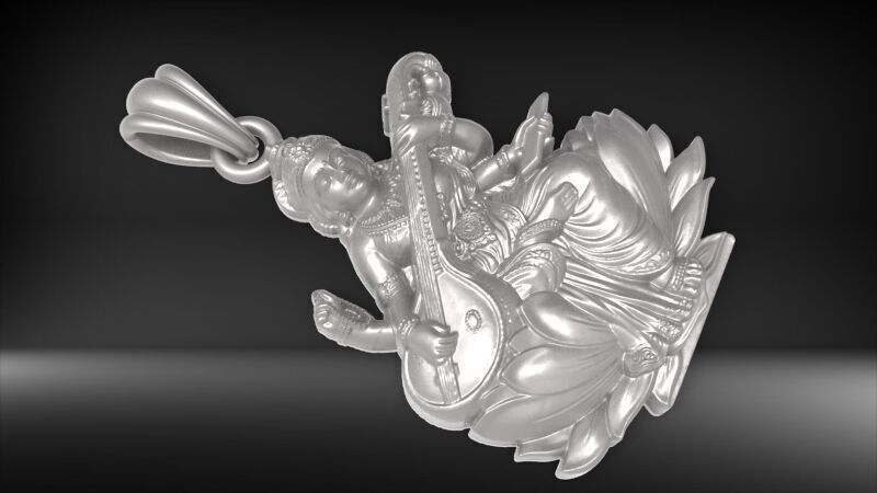 Goddess Maa Saraswati Pendant Maa Saraswati Devi Locket  3D print model_16