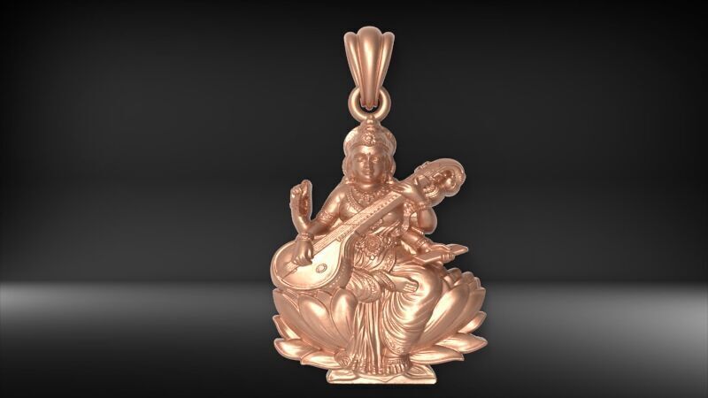 Goddess Maa Saraswati Pendant Maa Saraswati Devi Locket  3D print model_2