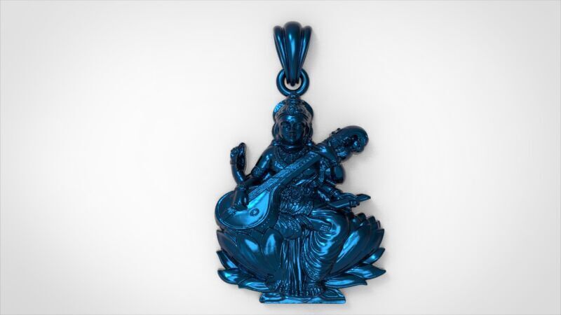 Goddess Maa Saraswati Pendant Maa Saraswati Devi Locket  3D print model_12