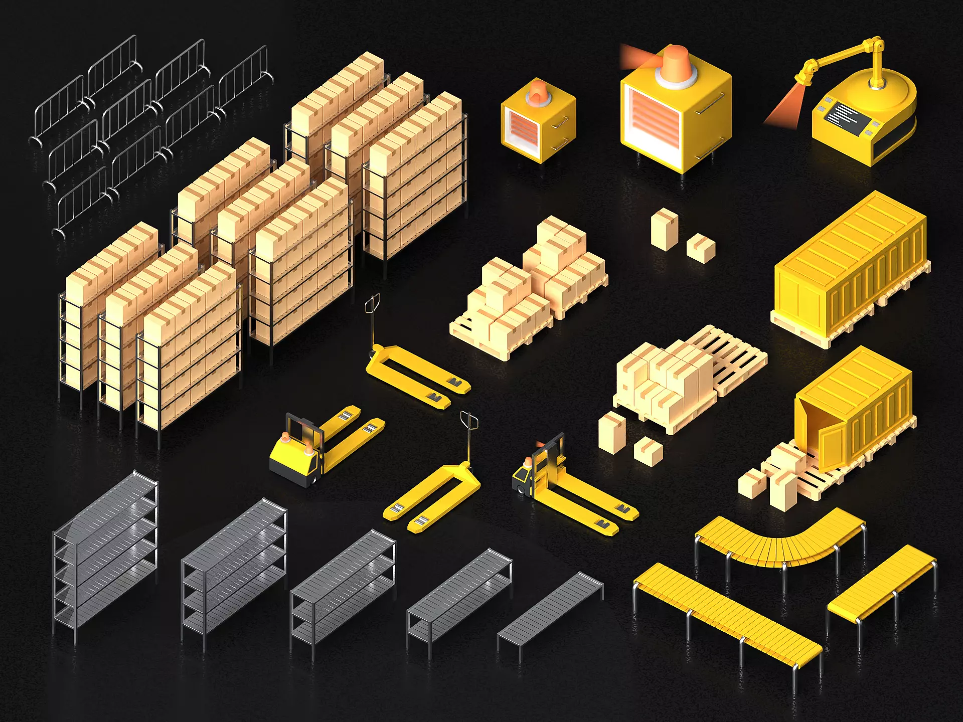 Warehouse asset pack lowpoly isometric  3D model_0