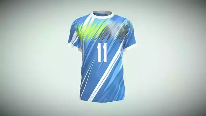Soccer Football Blue And White Jersey Player-11 In Low Poly