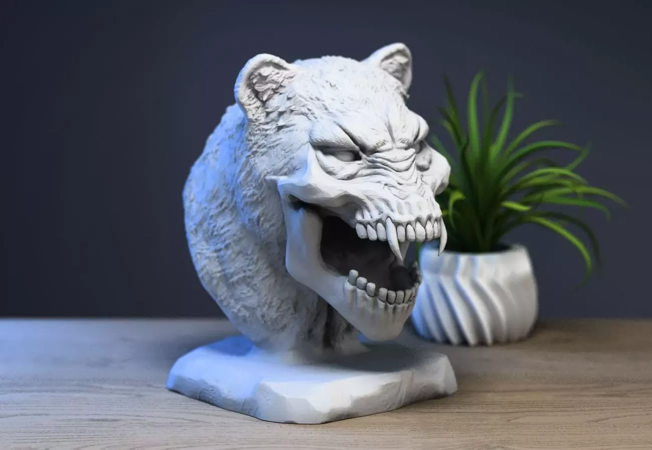 Lion scream skull head Cyborg lion skullhead 3D print model