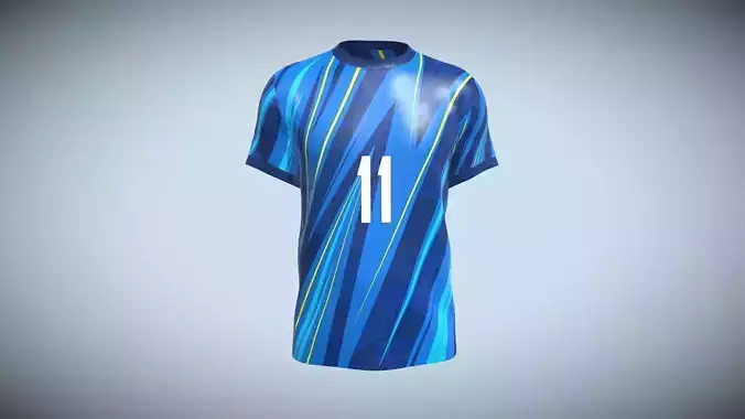 Soccer Football Blue Jersey Player-11 In Low Poly