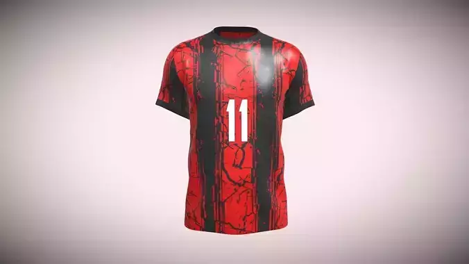 Soccer Football Fire Red Color Jersey Player-11 In Low Poly