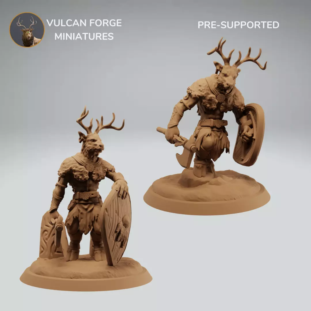 Deerfolk Cervan Deer Warrior bundle - pre supported 3D print model