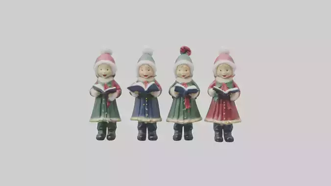 Christmas Carolers Figurine model Low-poly 3D model