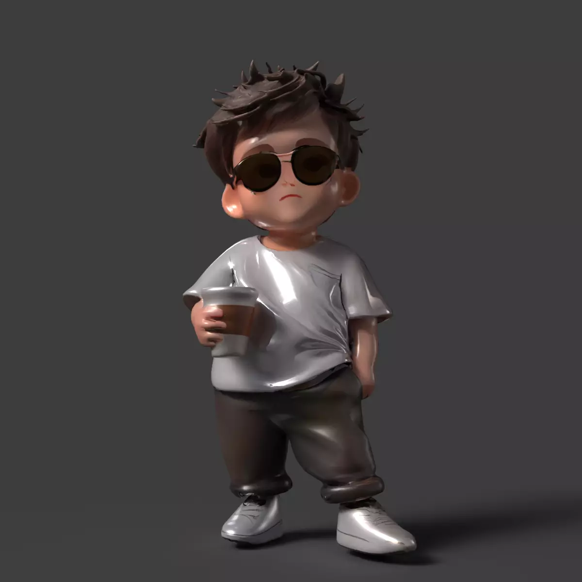 Chinese boy figure Low-poly 3D model_0