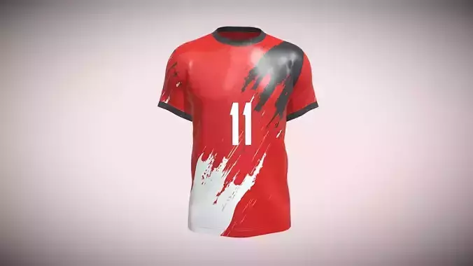 Soccer Football Red Color Jersey Player-11 In Low Poly