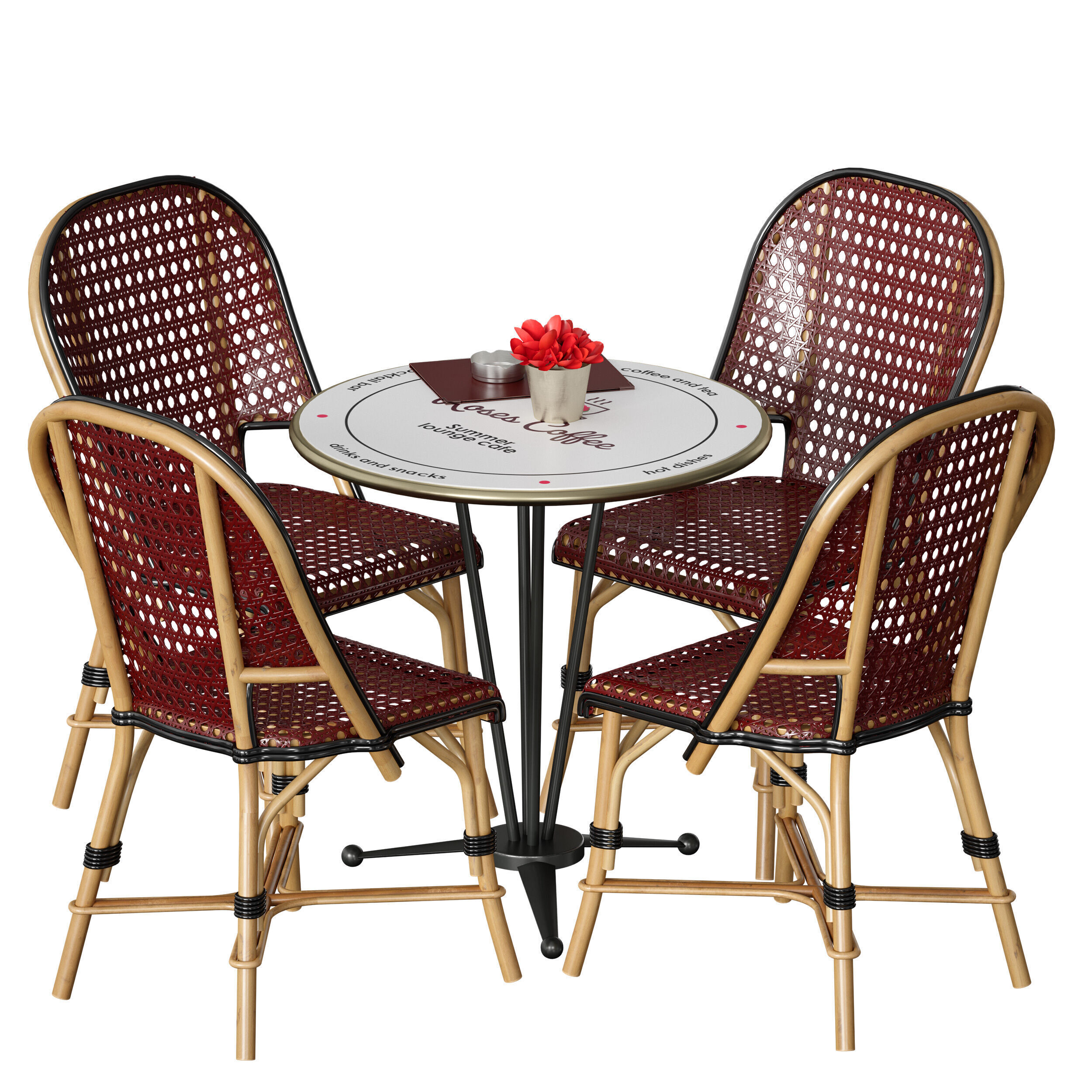 Outdoor furniture for a summer cafe cafe table and wicker chairs 3D model_5