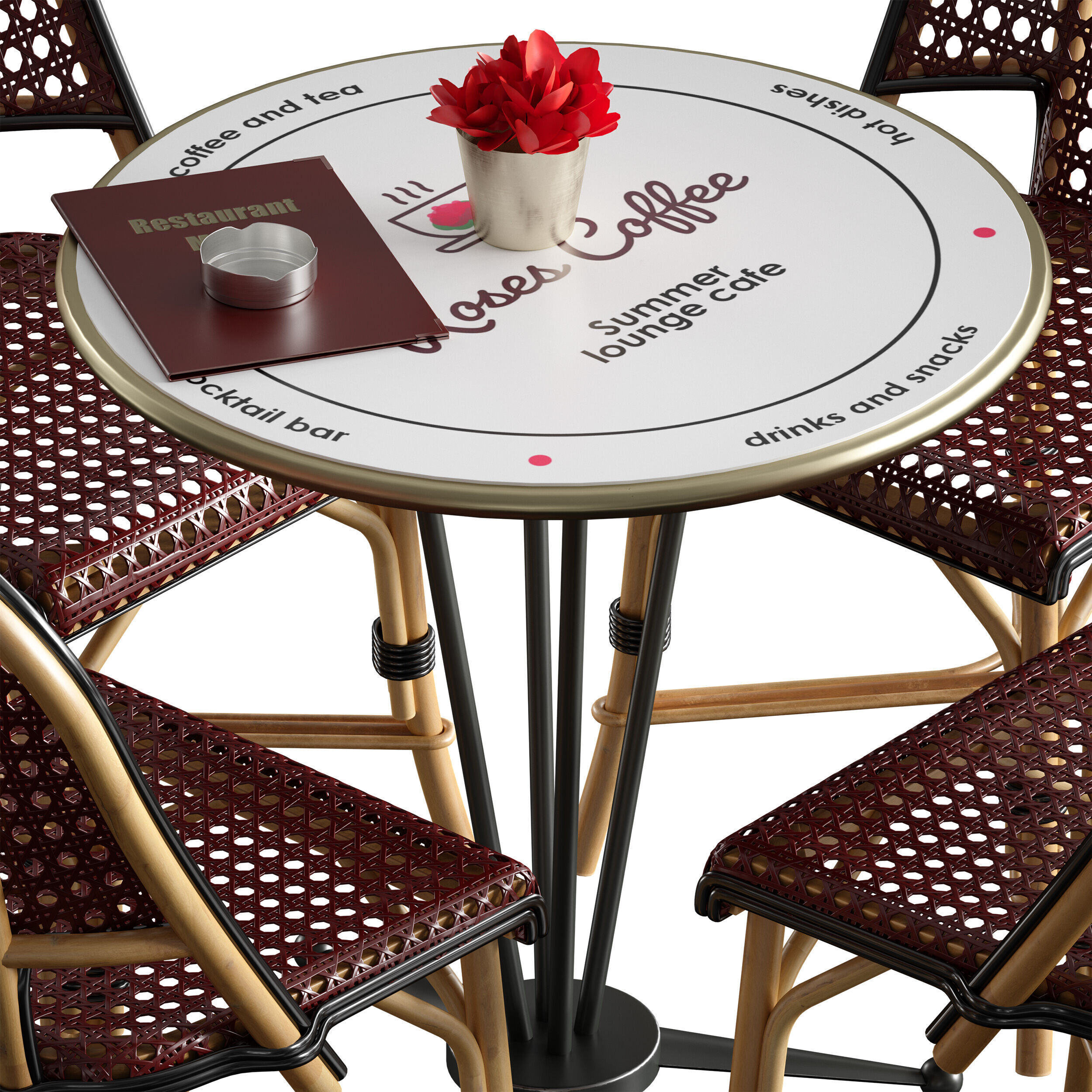 Outdoor furniture for a summer cafe cafe table and wicker chairs 3D model_8