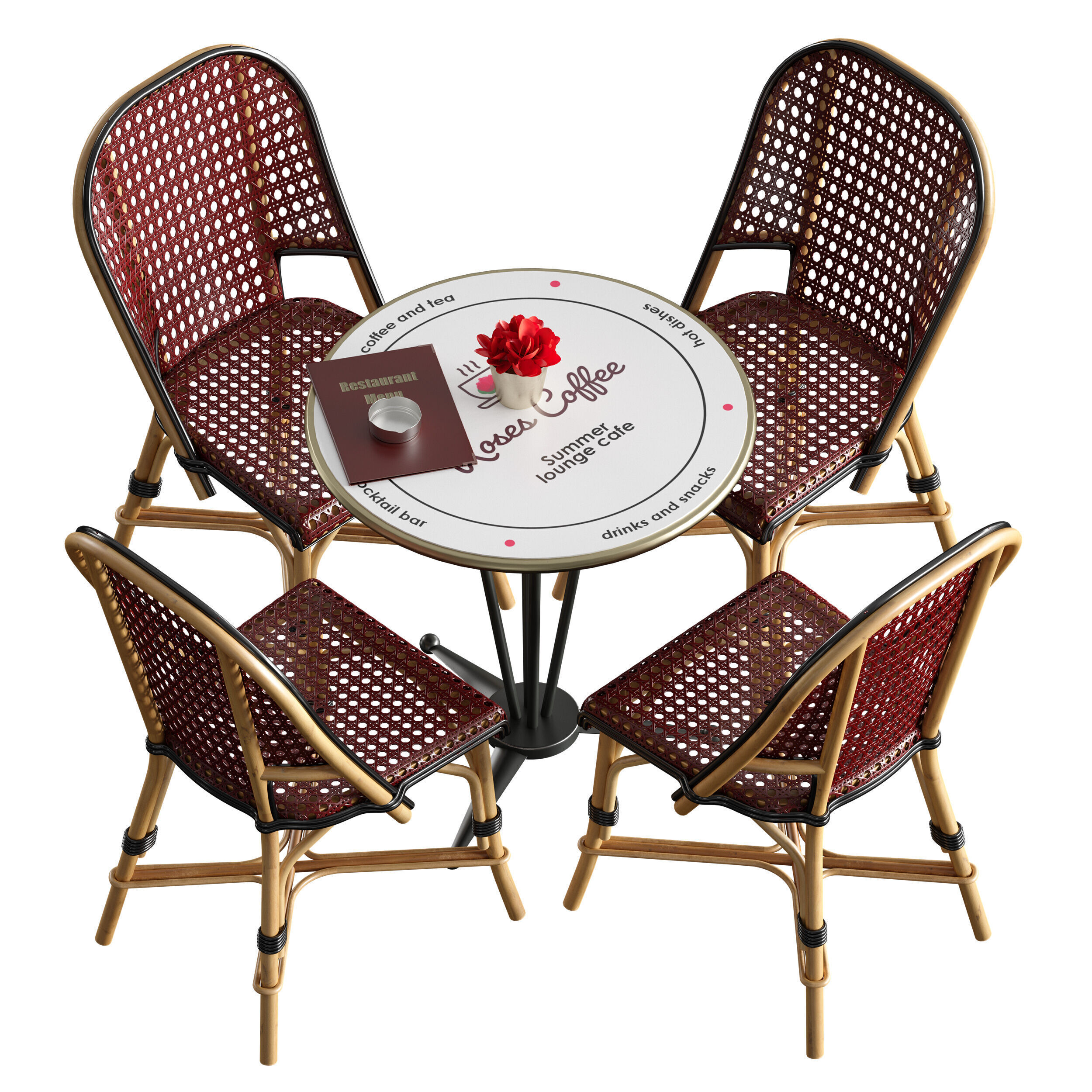 Outdoor furniture for a summer cafe cafe table and wicker chairs 3D model_2
